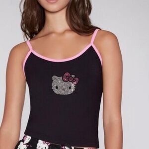 Tank Top Hello Kitty Black Camisole with Adjustable Pink Spaghetti Straps, SMALL